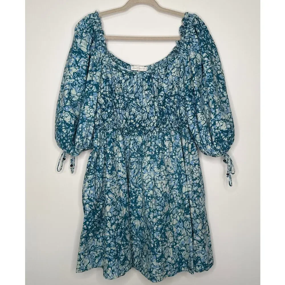 House of Harlow 1960 Blue Cotton Puff Sleeve cottagecore boho Mini Dress XL